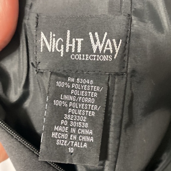 Night Way collection black satin strapless gown with ruched bodice size 10 - Picture 3 of 3